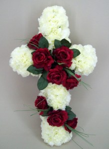 Silk Funeral Flowers Red Rose Cross AF016-750x750